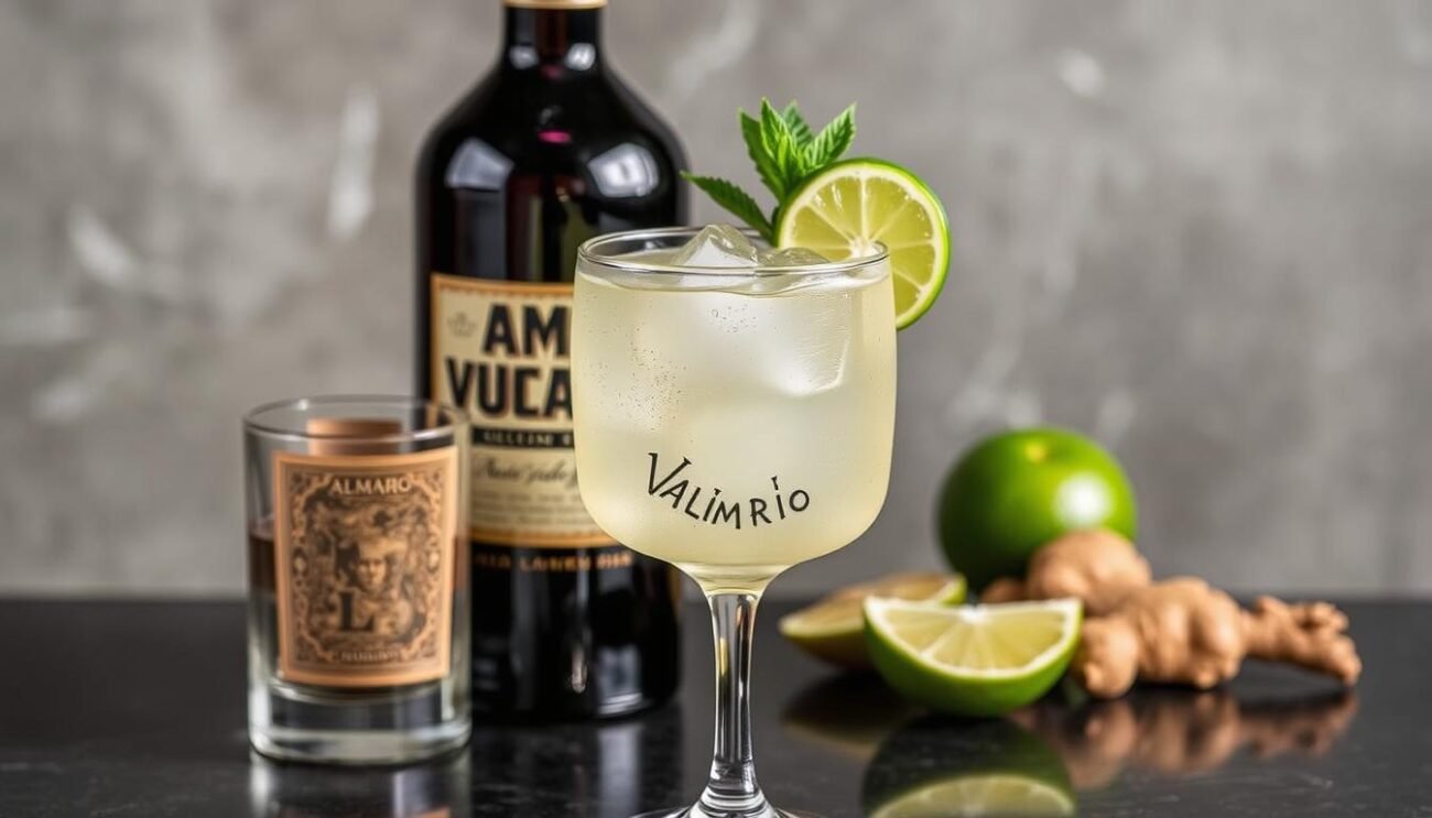 Immagina un cocktail che unisce il sapore intenso dell'Amaro Vulcanico con il tocco fresco del lime e lo zenzero