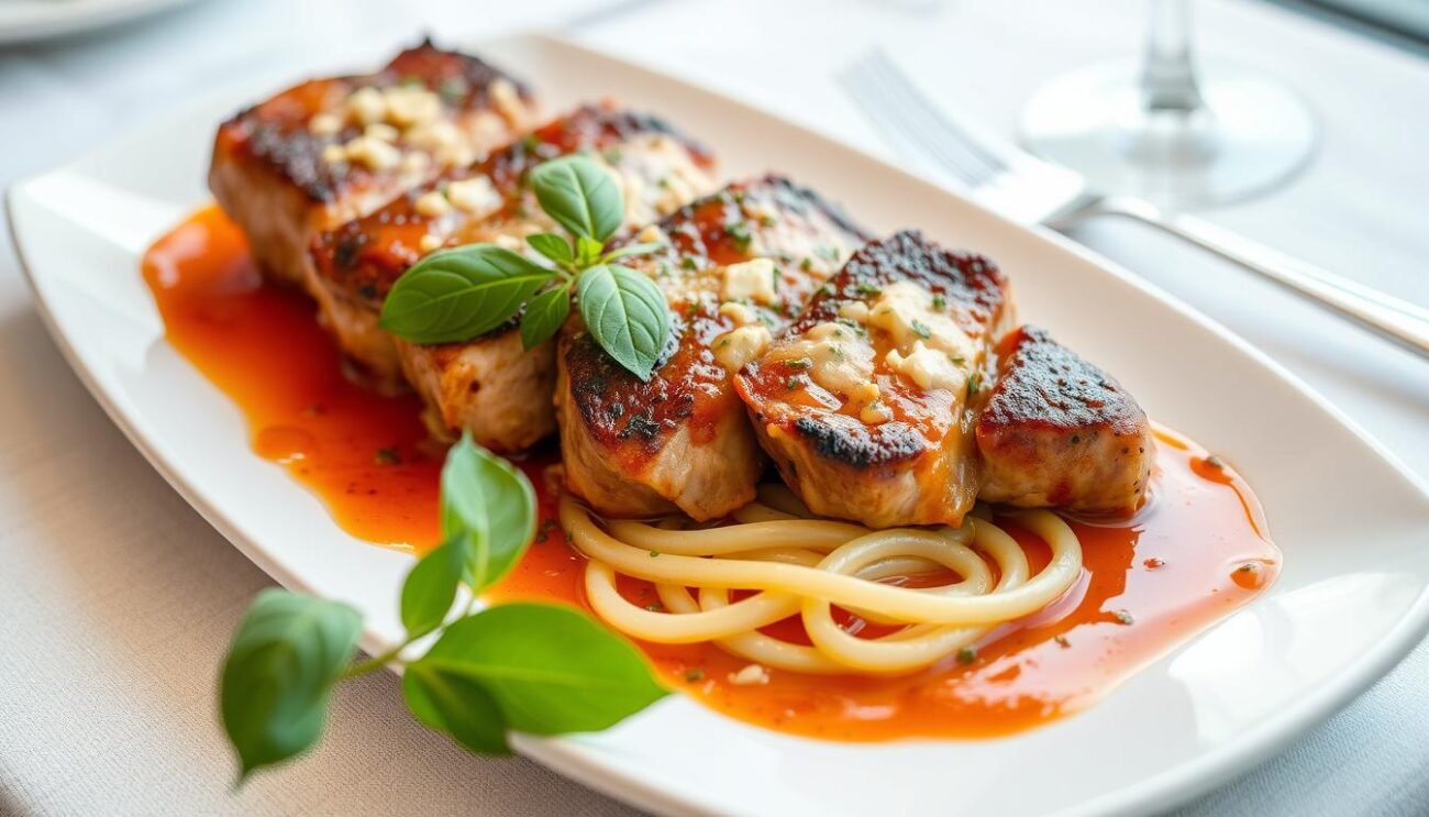 Immagina un piatto di carne fresca italiana, preparato con cura e presentato con stile.