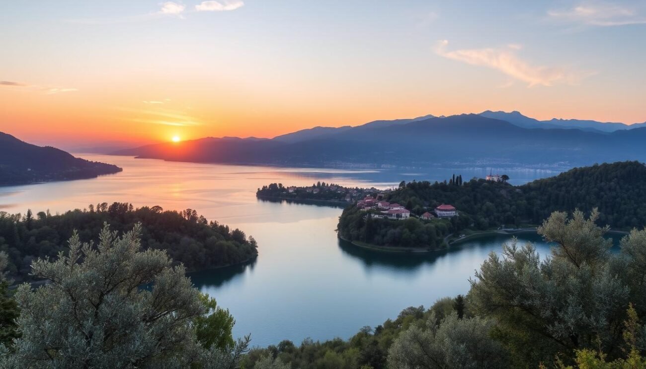 Immagine del Lago di Como con oliveti