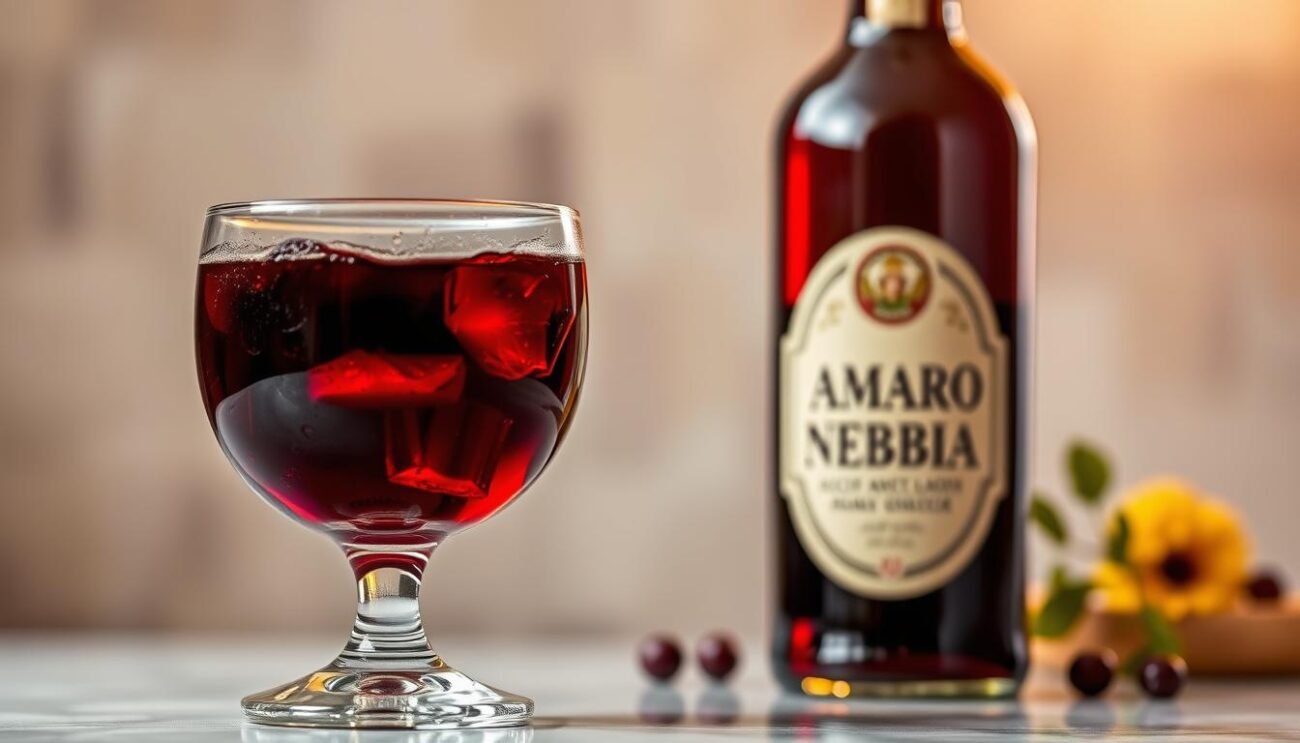 Immagine di Amaro Nebbia con bottiglia e bicchiere