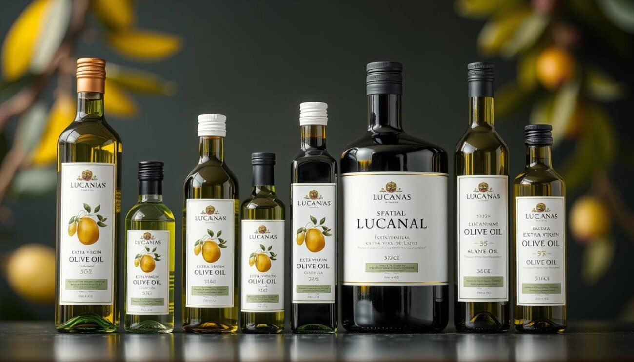 Immagine di bottiglie di olio extravergine oliva lucano in diversi formati