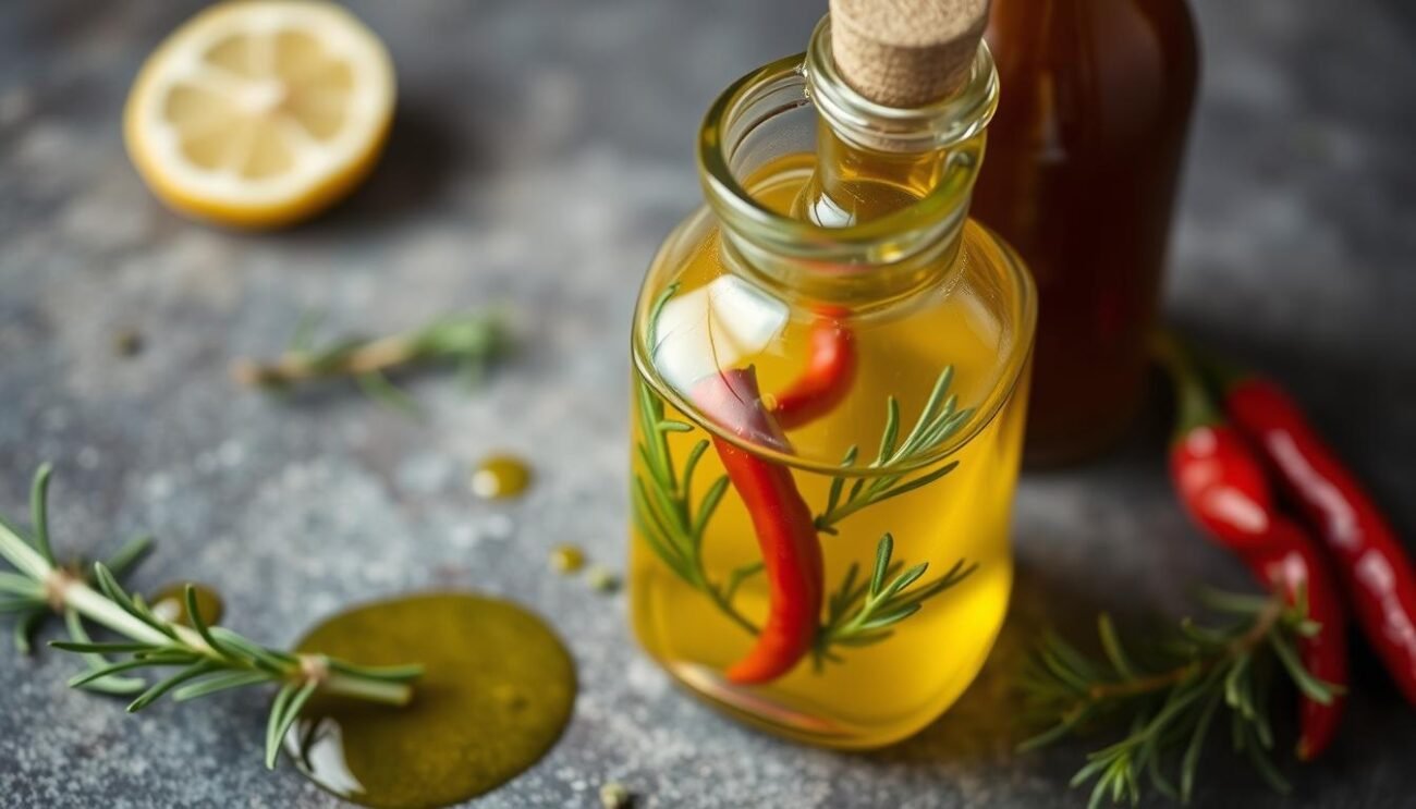 Immagine di olio aromatizzato al limone, rosmarino e peperoncino