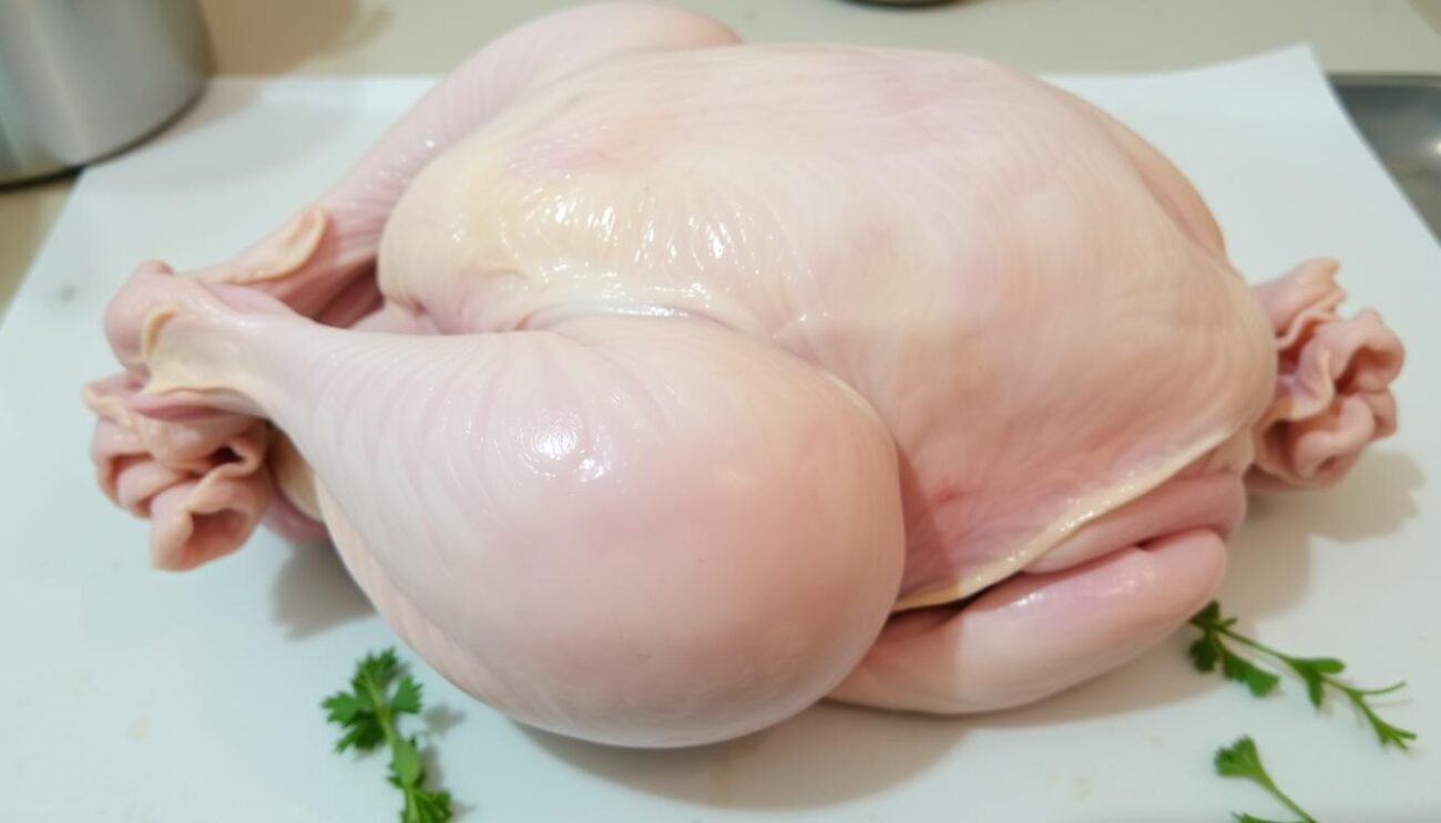 Immagine di pollo ruspante biologico intero da 1,2 kg pronto per la cottura. Immagine di pollo ruspante biologico intero da 1,2 kg pronto per la cottura.