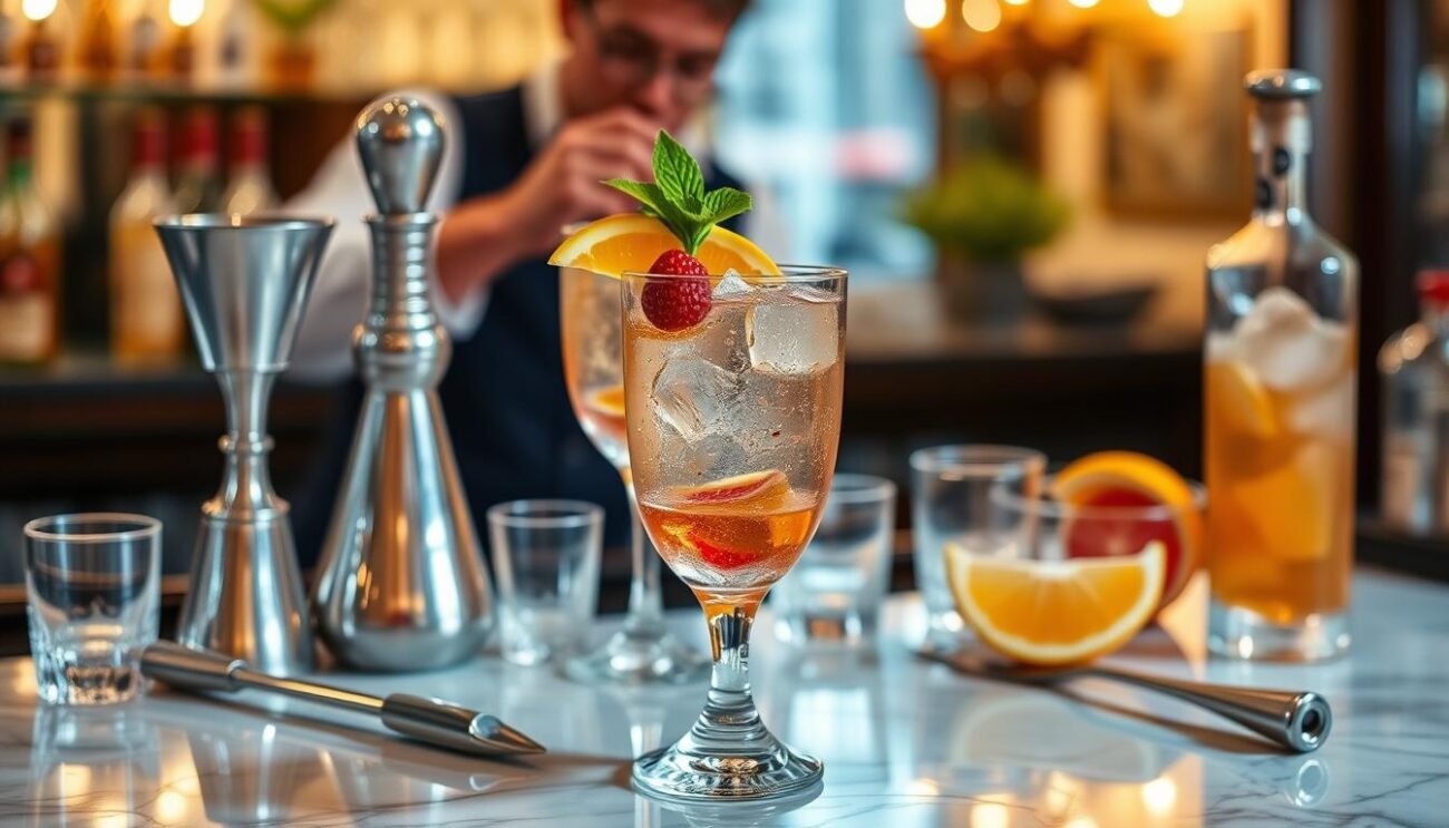 Immagine di un bar ben allestito con bicchieri e utensili per preparare lo Spritz Venexian Antico Immagine di un bar ben allestito con bicchieri e utensili per preparare lo Spritz Venexian Antico