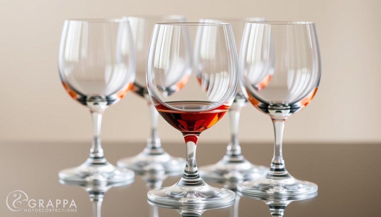 Immagine di un set di bicchieri da degustazione di cristallo per grappa