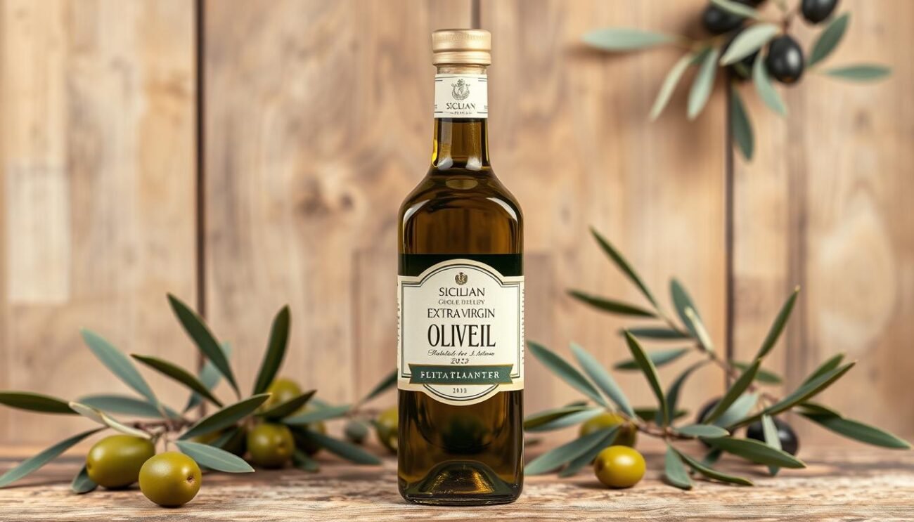 Immagine di una bottiglia di olio extravergine d'oliva siciliano