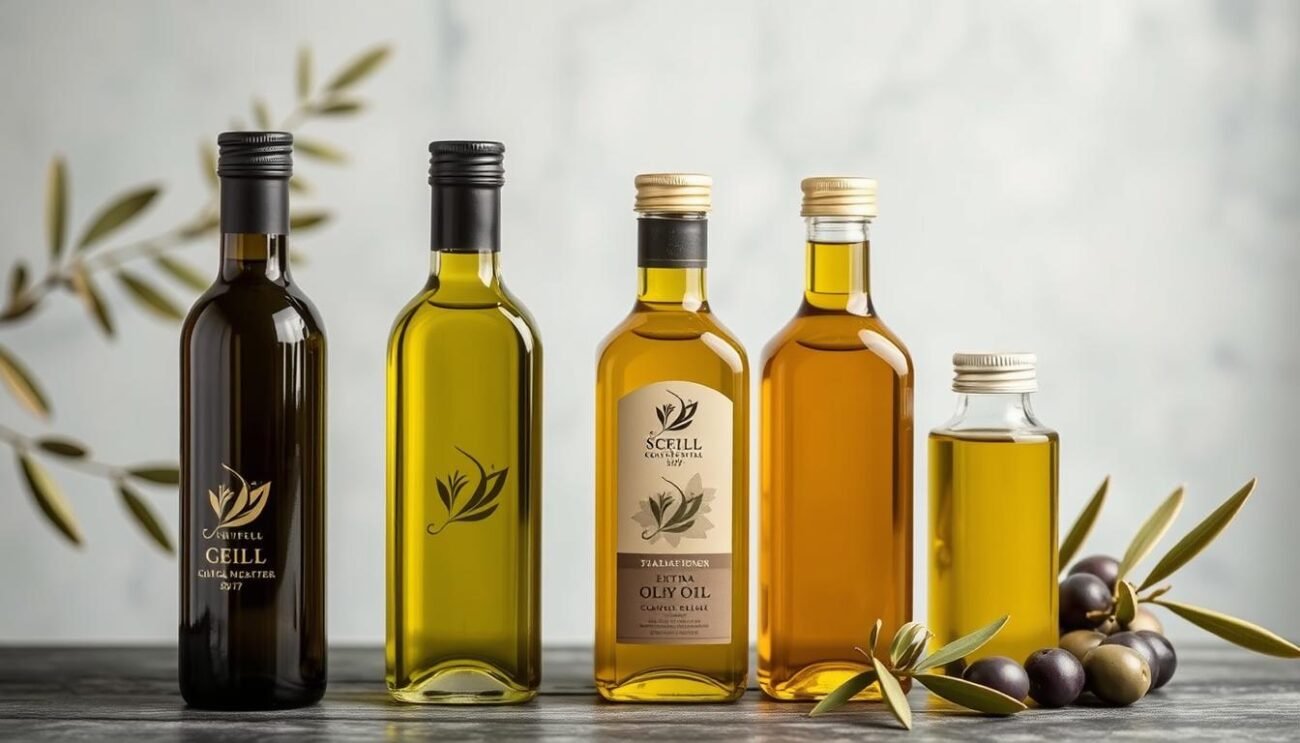 Immagine di una selezione di blend tradizionali di olio extravergine di oliva Immagine di una selezione di blend tradizionali di olio extravergine di oliva
