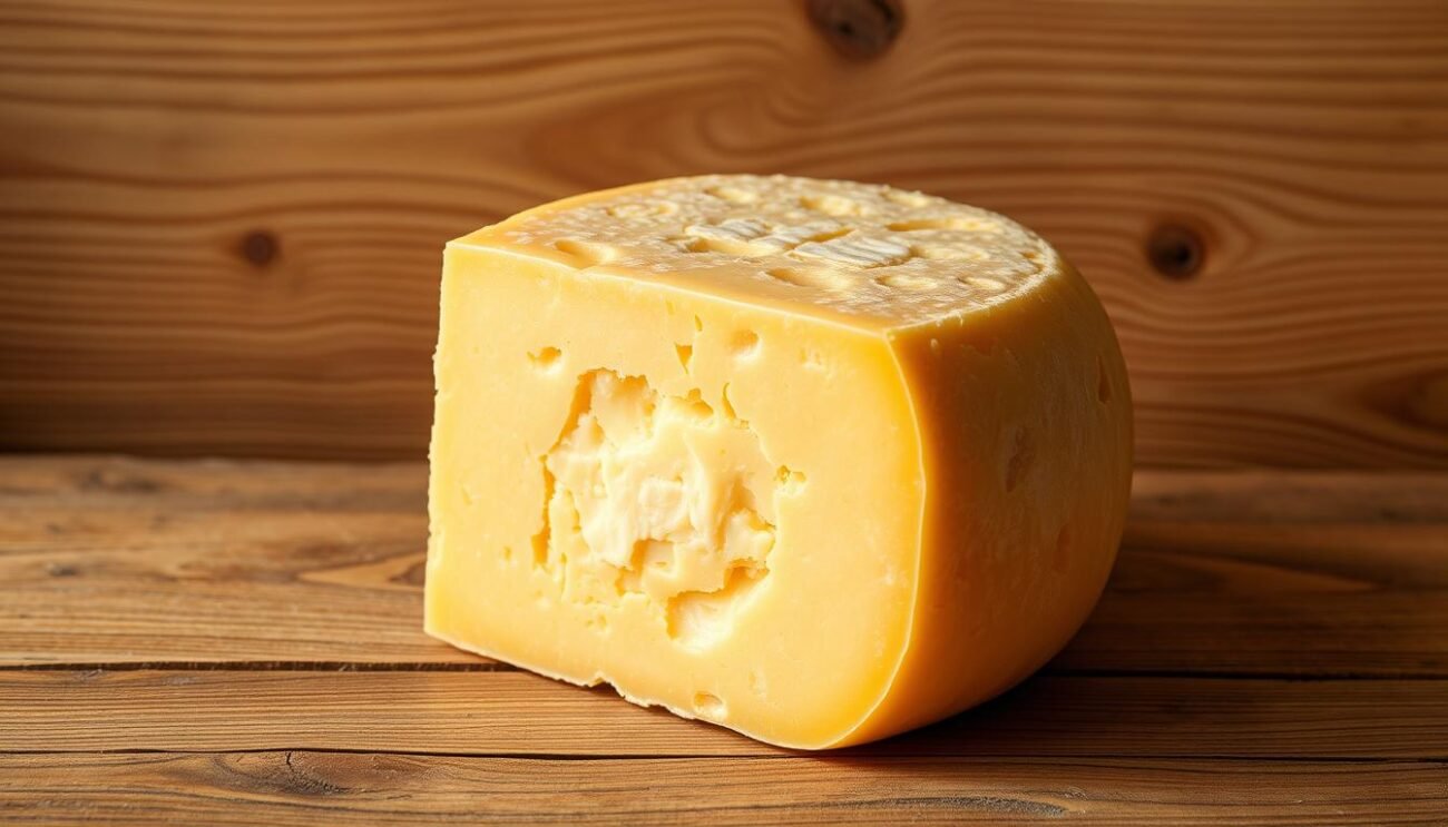 Parmigiano Reggiano, a wheel of golden-hued, hard cheese, resting on a rustic wooden surface. The cheese's surface is adorned with intricate patterns, each a testament to its careful aging process. Soft, diffused lighting casts warm shadows, highlighting the cheese's firm, yet supple texture. In the background, a subtle pattern of natural grains and knots in the wood creates a harmonious, earthy backdrop. The composition conveys a sense of artisanal craftsmanship, the essence of the "King of Cheeses" and its distinct stages of maturation. Parmigiano Reggiano, a wheel of golden-hued, hard cheese, resting on a rustic wooden surface. The cheese's surface is adorned with intricate patterns, each a testament to its careful aging process. Soft, diffused lighting casts warm shadows, highlighting the cheese's firm, yet supple texture. In the background, a subtle pattern of natural grains and knots in the wood creates a harmonious, earthy backdrop. The composition conveys a sense of artisanal craftsmanship, the essence of the "King of Cheeses" and its distinct stages of maturation.