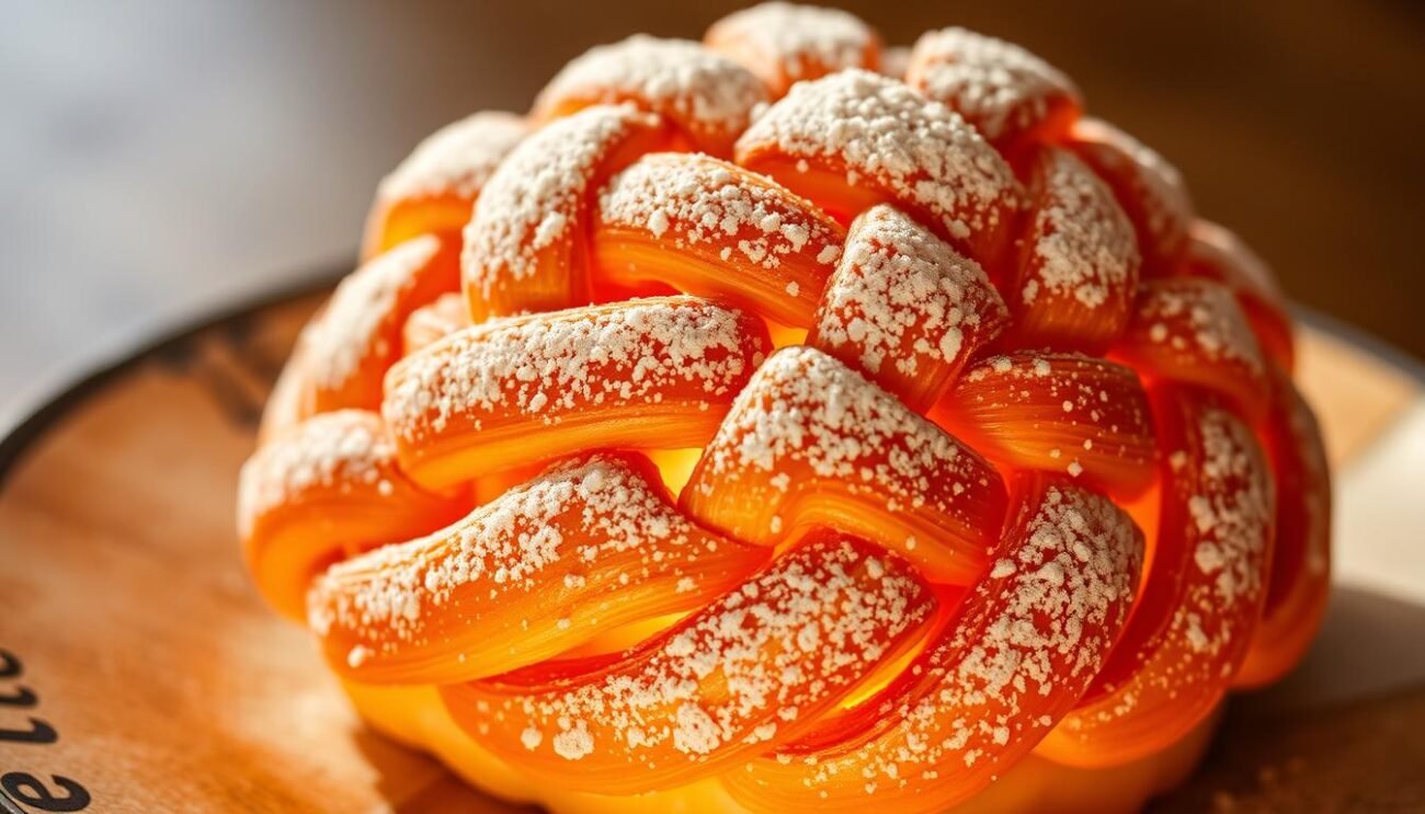 A beautifully crafted "Pigna Molisana" dessert, delicately adorned with a shimmering sugar glaze. The intricate, conical shape is meticulously woven, a testament to the rich culinary traditions of the Molise region. Warm lighting casts a soft, inviting glow, highlighting the pastry's golden hues and the elegant dusting of powdered sugar that caps its surface. The overall composition exudes a sense of rustic elegance, inviting the viewer to imagine the satisfying crunch and sweet, doughy texture of this classic Easter confection. A beautifully crafted "Pigna Molisana" dessert, delicately adorned with a shimmering sugar glaze. The intricate, conical shape is meticulously woven, a testament to the rich culinary traditions of the Molise region. Warm lighting casts a soft, inviting glow, highlighting the pastry's golden hues and the elegant dusting of powdered sugar that caps its surface. The overall composition exudes a sense of rustic elegance, inviting the viewer to imagine the satisfying crunch and sweet, doughy texture of this classic Easter confection.