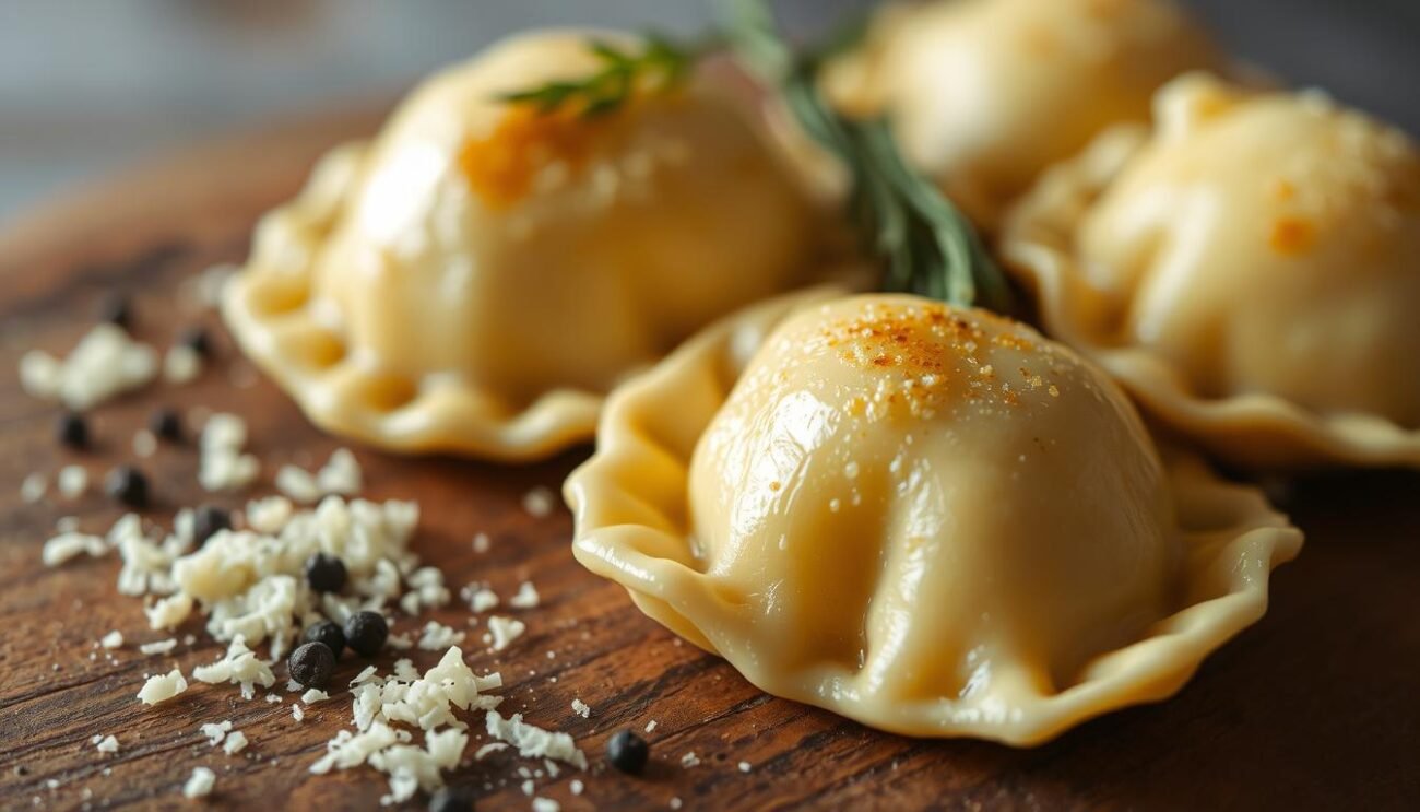 A close-up view of freshly prepared "pallotte cacio e ova", traditional Abruzzese cheese and egg dumplings. The dumplings are nestled on a rustic wooden surface, their golden-brown exteriors glistening under soft, natural lighting. The foreground showcases the intricate texture and delicate shape of the pallotte, while the middle ground features a scattering of freshly grated pecorino romano cheese and cracked black pepper. The background is blurred, allowing the focus to remain on the star of the dish. The overall mood is one of artisanal simplicity, highlighting the homemade nature and authentic flavors of this regional Italian specialty. A close-up view of freshly prepared "pallotte cacio e ova", traditional Abruzzese cheese and egg dumplings. The dumplings are nestled on a rustic wooden surface, their golden-brown exteriors glistening under soft, natural lighting. The foreground showcases the intricate texture and delicate shape of the pallotte, while the middle ground features a scattering of freshly grated pecorino romano cheese and cracked black pepper. The background is blurred, allowing the focus to remain on the star of the dish. The overall mood is one of artisanal simplicity, highlighting the homemade nature and authentic flavors of this regional Italian specialty.