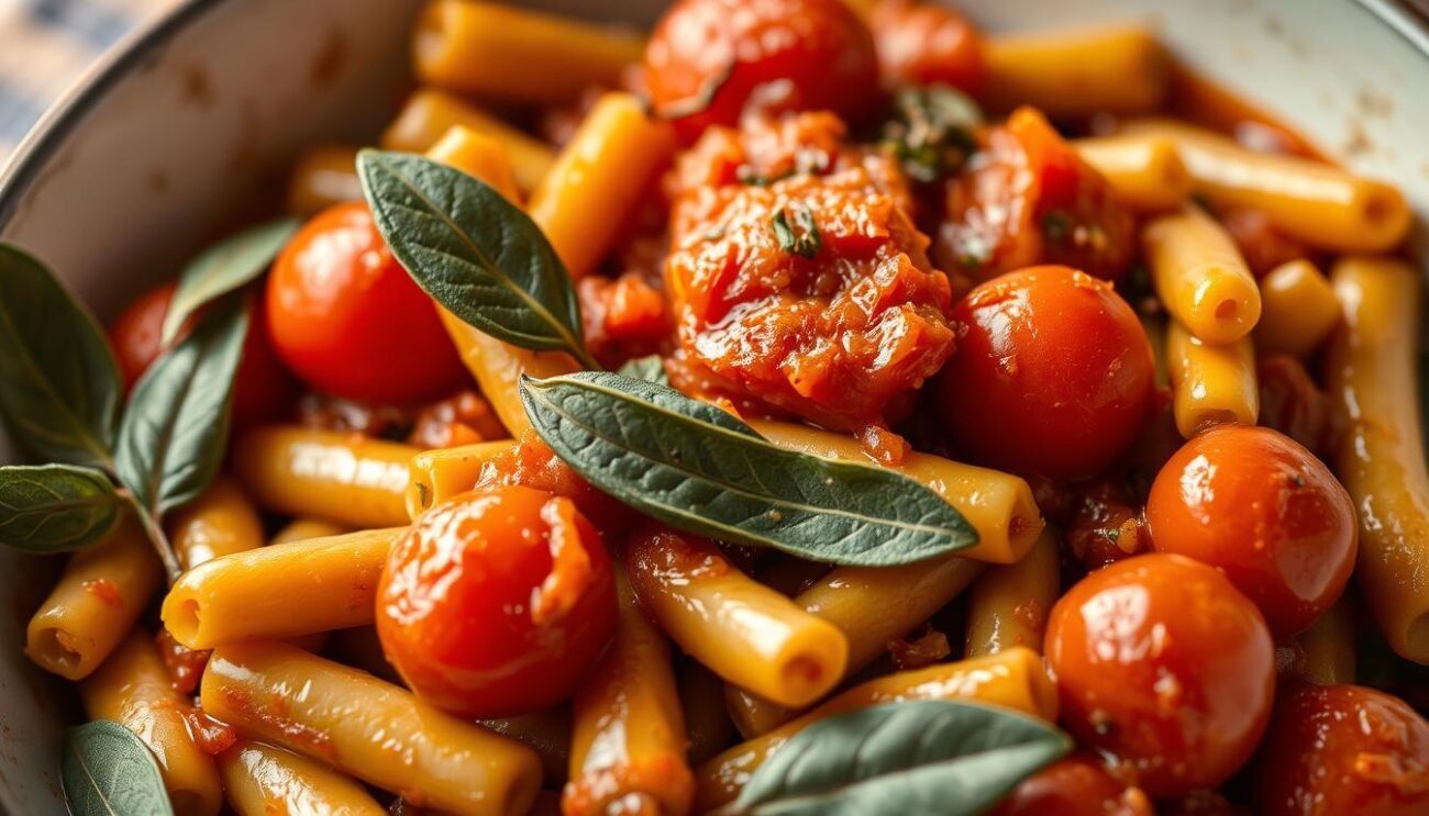 A delectable dish of fagioli all'uccelletto, a classic Italian side featuring tender beans simmered in a savory tomato and sage sauce. The beans are plump and glistening, their textures complemented by the vibrant red of the tomatoes and the earthy aroma of fresh sage leaves. The composition is arranged with care, the ingredients artfully placed to create a visually appealing and appetizing scene. Soft, diffused lighting casts a warm glow, capturing the comforting and homey nature of this traditional dish. The overall mood is one of rustic elegance, inviting the viewer to imagine the satisfying flavors and textures of this quintessential Italian comfort food.