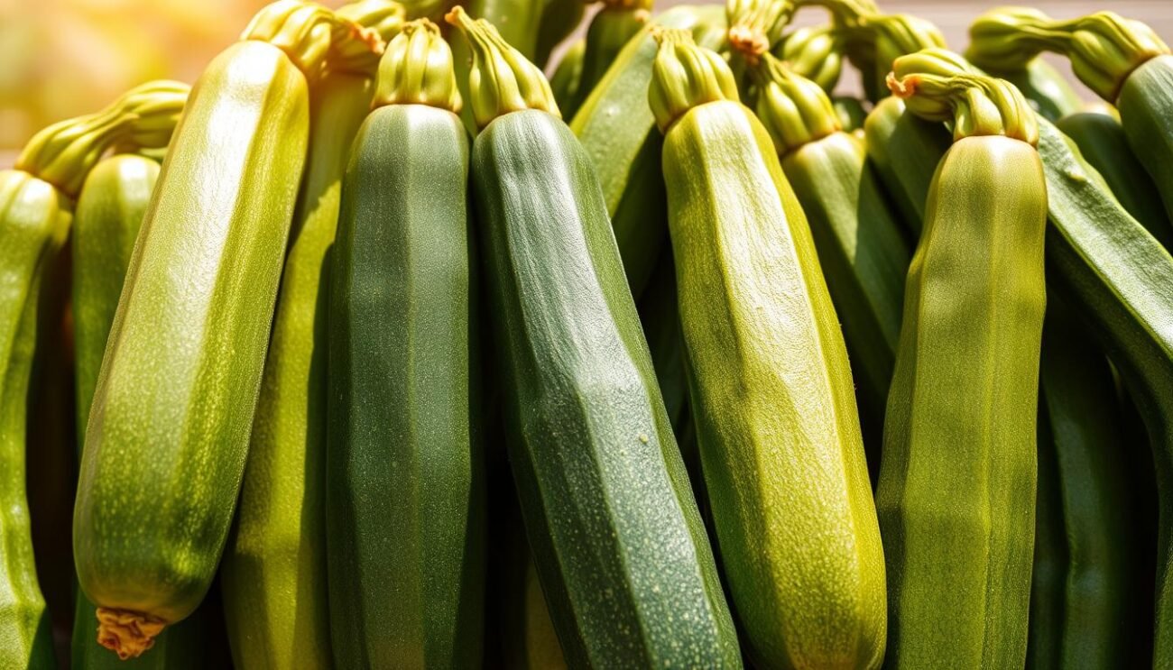 A delightful arrangement of freshly harvested zucchine trifolate, their vibrant green hues and succulent textures set against a backdrop of warm Mediterranean sunlight. The zucchini are artfully arranged, their slender shapes and gentle curves accentuated by the soft, diffused lighting that casts subtle shadows and highlights their natural beauty. The overall composition evokes a sense of rustic simplicity and the flavors of the Italian countryside, perfectly complementing the section title "Varianti e abbinamenti delle zucchine trifolate". The image exudes a sense of freshness, vitality, and the comforting aromas of Mediterranean cuisine.