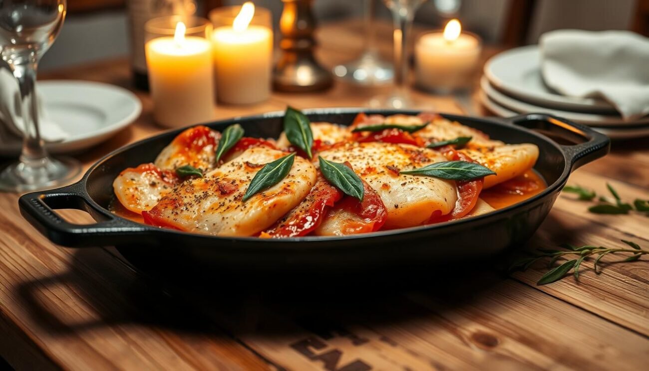 A steaming dish of saltimbocca alla romana, the classic Roman delicacy, sits atop a wooden table. Tender veal cutlets are layered with prosciutto and fresh sage leaves, then pan-seared to golden perfection. The aroma of garlic and white wine wafts through the air, creating an inviting atmosphere. Soft, candlelit lighting casts a warm glow over the scene, highlighting the rich, vibrant colors of the dish. In the background, a simple yet elegant table setting complements the rustic charm of the saltimbocca. This captivating image perfectly captures the essence of this iconic Roman specialty, ready to delight the senses and transport the viewer to the heart of Lazio. A steaming dish of saltimbocca alla romana, the classic Roman delicacy, sits atop a wooden table. Tender veal cutlets are layered with prosciutto and fresh sage leaves, then pan-seared to golden perfection. The aroma of garlic and white wine wafts through the air, creating an inviting atmosphere. Soft, candlelit lighting casts a warm glow over the scene, highlighting the rich, vibrant colors of the dish. In the background, a simple yet elegant table setting complements the rustic charm of the saltimbocca. This captivating image perfectly captures the essence of this iconic Roman specialty, ready to delight the senses and transport the viewer to the heart of Lazio.