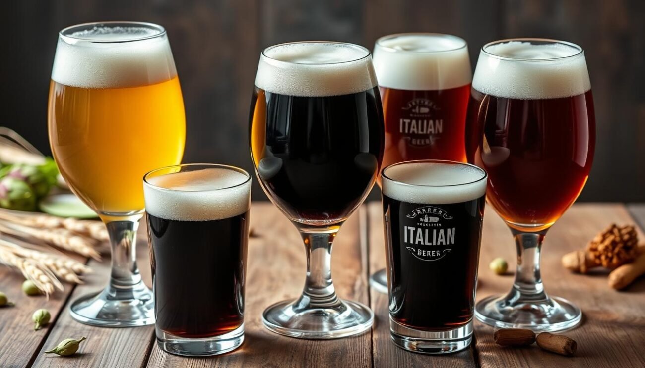 Diverse varietà di birra artigianale italiana in bicchieri specializzati