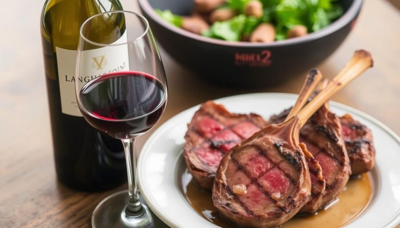 Immagina un bicchiere di Sagrantino di Montefalco accanto a un piatto di agnello scottadito