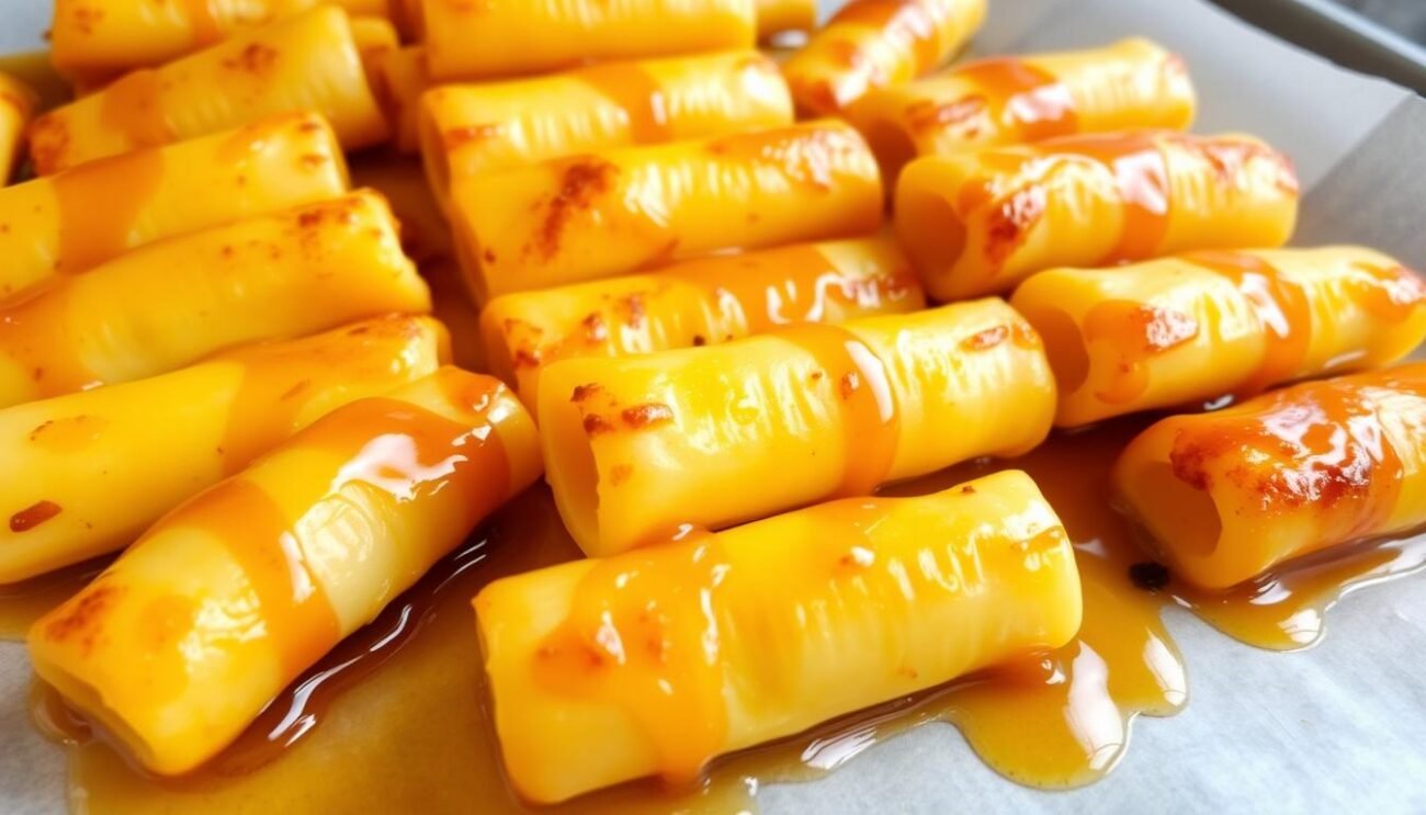 Immagina un'immagine di Mostaccioli appena sfornati, con una glassa di miele.