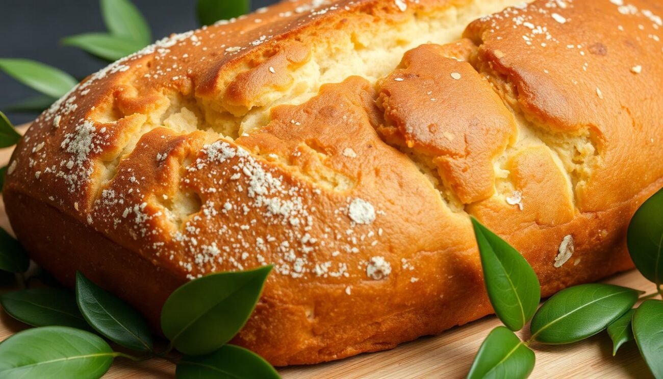 Immagine di un libum appena sfornato, con foglie di alloro intorno