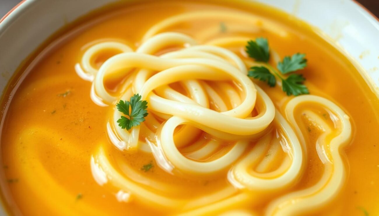 Stracciatella romana, a classic Roman egg drop soup, gracefully floating in a warm, aromatic broth. Delicate ribbons of rich egg, gently simmered to perfection, create a comforting and nourishing dish. Garnished with fresh parsley, this simple yet delightful soup offers a wholesome and restorative experience. Captured with a soft, natural lighting that highlights the soup's inviting texture and color, the image conveys the soothing and comforting essence of this traditional Italian delicacy.