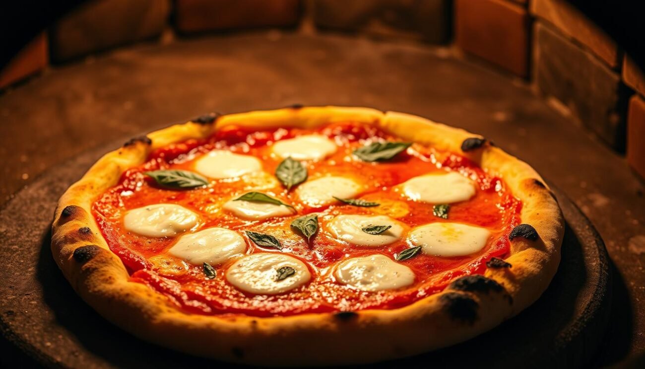 A classic Neapolitan pizza, freshly baked in a wood-fired oven, its thin, charred crust supporting a vibrant tomato sauce and bubbling mozzarella cheese. The aroma of oregano, basil, and garlic wafts through the air, creating a sensory experience that transports the viewer to the bustling streets of Naples. The pizza's origins can be traced back to the ancient Greek plakous, a flatbread topped with various ingredients, a precursor to the modern Italian masterpiece. Captured in warm, golden lighting, the pizza glistens, its simple yet delectable toppings a testament to the enduring legacy of Mediterranean culinary traditions. A classic Neapolitan pizza, freshly baked in a wood-fired oven, its thin, charred crust supporting a vibrant tomato sauce and bubbling mozzarella cheese. The aroma of oregano, basil, and garlic wafts through the air, creating a sensory experience that transports the viewer to the bustling streets of Naples. The pizza's origins can be traced back to the ancient Greek plakous, a flatbread topped with various ingredients, a precursor to the modern Italian masterpiece. Captured in warm, golden lighting, the pizza glistens, its simple yet delectable toppings a testament to the enduring legacy of Mediterranean culinary traditions.