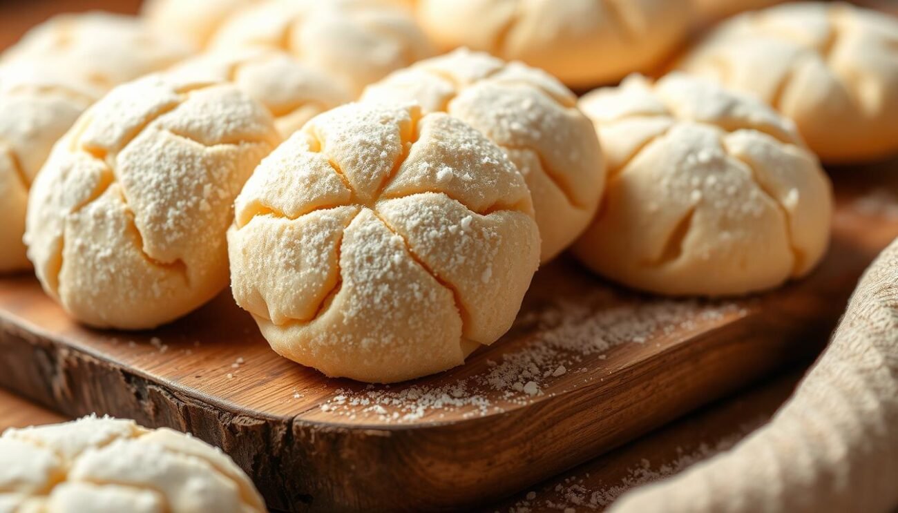 A delectable arrangement of homemade ricciarelli, the traditional Sienese almond paste cookies dusted with a gentle coating of coconut sugar. The soft, pillowy treats are presented on a rustic wooden board, their delicate, crinkled surfaces glistening under the warm, diffused lighting. The scene evokes the cozy, artisanal atmosphere of an Italian bakery, inviting the viewer to imagine the aroma of freshly baked almond goodness. The ricciarelli are the focal point, their mouthwatering details accentuated by a shallow depth of field that blurs the background, placing the emphasis squarely on these irresistible confections. A delectable arrangement of homemade ricciarelli, the traditional Sienese almond paste cookies dusted with a gentle coating of coconut sugar. The soft, pillowy treats are presented on a rustic wooden board, their delicate, crinkled surfaces glistening under the warm, diffused lighting. The scene evokes the cozy, artisanal atmosphere of an Italian bakery, inviting the viewer to imagine the aroma of freshly baked almond goodness. The ricciarelli are the focal point, their mouthwatering details accentuated by a shallow depth of field that blurs the background, placing the emphasis squarely on these irresistible confections.