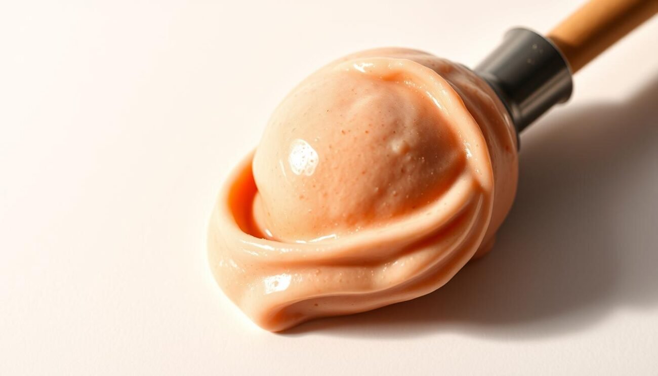 A delicate homemade gelato scoop, glistening with natural sweetness from fresh seasonal fruit. The creamy texture shines under warm studio lighting, its vibrant colors and delicate folds capturing the artisanal craftsmanship of traditional Italian gelato-making. Soft shadows cast across a plain white background, highlighting the gelato's elegant simplicity and purity of ingredients. The overall composition conveys a sense of rustic elegance, inviting the viewer to savor the subtlety and deliciousness of this sugar-free frozen treat. A delicate homemade gelato scoop, glistening with natural sweetness from fresh seasonal fruit. The creamy texture shines under warm studio lighting, its vibrant colors and delicate folds capturing the artisanal craftsmanship of traditional Italian gelato-making. Soft shadows cast across a plain white background, highlighting the gelato's elegant simplicity and purity of ingredients. The overall composition conveys a sense of rustic elegance, inviting the viewer to savor the subtlety and deliciousness of this sugar-free frozen treat.