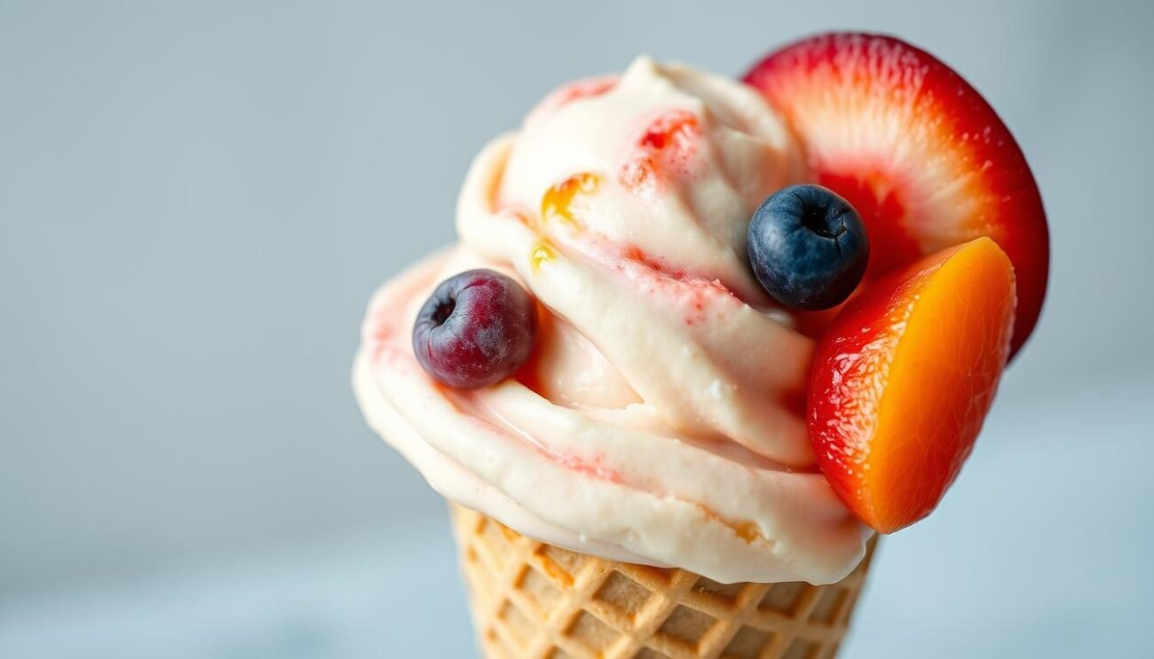 A delightful scoop of gelato, crafted with care and free of added sugars, sits atop a waffle cone. The creamy texture, infused with the natural sweetness of seasonal fruits, glistens under soft, diffused lighting. Vibrant hues of vibrant berries, lush peaches, and refreshing citrus fruits create a visually stunning masterpiece. The gelato's smooth consistency invites a delightful indulgence, while the waffle cone provides a satisfying crunch. This guilt-free treat, a true celebration of Italian artisanal craftsmanship, evokes a sense of joy and balance, perfectly capturing the essence of "gelato senza zucchero." A delightful scoop of gelato, crafted with care and free of added sugars, sits atop a waffle cone. The creamy texture, infused with the natural sweetness of seasonal fruits, glistens under soft, diffused lighting. Vibrant hues of vibrant berries, lush peaches, and refreshing citrus fruits create a visually stunning masterpiece. The gelato's smooth consistency invites a delightful indulgence, while the waffle cone provides a satisfying crunch. This guilt-free treat, a true celebration of Italian artisanal craftsmanship, evokes a sense of joy and balance, perfectly capturing the essence of "gelato senza zucchero."