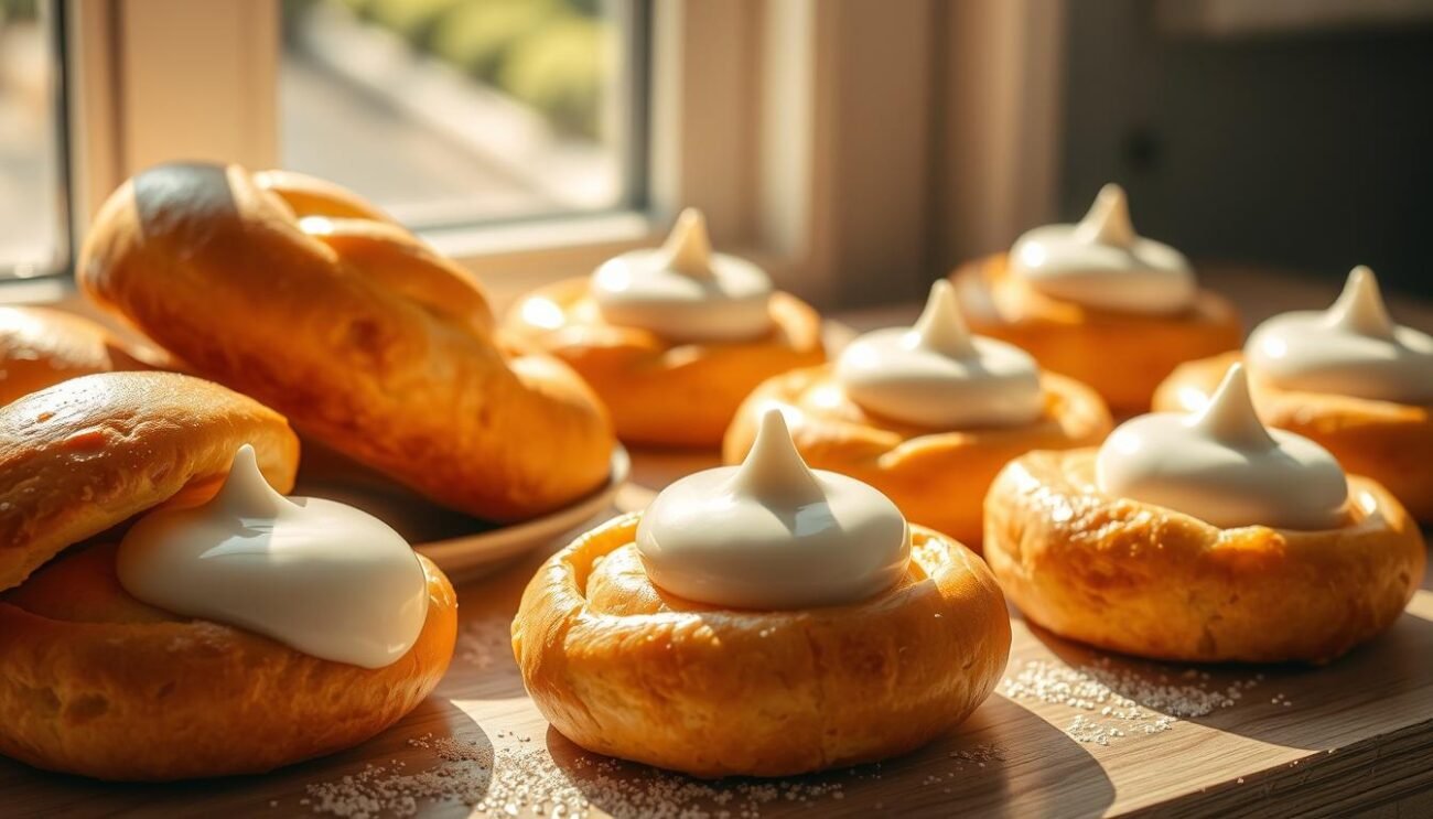 A delightful still life of freshly baked pastries, their soft, golden crusts adorned with glistening dollops of creamy, tangy yogurt. The yogurt's smooth texture and bright, subtle flavor infuse the desserts, creating a delicate balance of richness and lightness. Sunlight filters through a nearby window, casting a warm, inviting glow over the scene. The composition is carefully arranged, drawing the eye to the captivating interplay of textures and flavors. An elegant, sophisticated display that celebrates the versatility of yogurt in baking. A delightful still life of freshly baked pastries, their soft, golden crusts adorned with glistening dollops of creamy, tangy yogurt. The yogurt's smooth texture and bright, subtle flavor infuse the desserts, creating a delicate balance of richness and lightness. Sunlight filters through a nearby window, casting a warm, inviting glow over the scene. The composition is carefully arranged, drawing the eye to the captivating interplay of textures and flavors. An elegant, sophisticated display that celebrates the versatility of yogurt in baking.