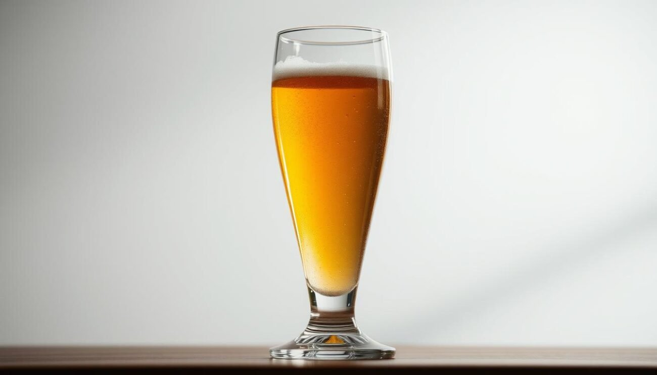 A finely crafted Pilsner glass, its slender silhouette tapering gracefully towards the rim. The glass sparkles under the soft, diffused lighting, its crystal-clear surface reflecting the warm tones of the beer within. The base is sturdy and stable, ensuring a secure hold as the drinker savors the crisp, refreshing flavors of a classic Pilsner. The overall design exudes a sense of elegance and simplicity, perfectly complementing the light, golden hue of the beer. This image captures the essence of the quintessential glassware for low-fermentation beer styles, as showcased in the "Bicchieri per Birre a Bassa Fermentazione" section of the article. A finely crafted Pilsner glass, its slender silhouette tapering gracefully towards the rim. The glass sparkles under the soft, diffused lighting, its crystal-clear surface reflecting the warm tones of the beer within. The base is sturdy and stable, ensuring a secure hold as the drinker savors the crisp, refreshing flavors of a classic Pilsner. The overall design exudes a sense of elegance and simplicity, perfectly complementing the light, golden hue of the beer. This image captures the essence of the quintessential glassware for low-fermentation beer styles, as showcased in the "Bicchieri per Birre a Bassa Fermentazione" section of the article.