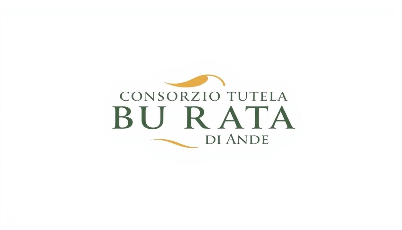 A high-quality, intricately detailed image depicting the official Consorzio Tutela Burrata di Andria IGP logo. The logo features a graceful, flowing shape resembling the famous Puglian cheese, rendered in a sophisticated, minimalist style with a soft, subtle color palette of creams, whites, and gentle blues. The overall composition conveys a sense of artisanal tradition, regional pride, and quality craftsmanship, reflecting the prestigious Protected Geographical Indication (IGP) status of Burrata di Andria. Presented against a clean, neutral background that allows the logo to take center stage, the image effectively captures the essence of this renowned cheese consortium and its iconic brand.