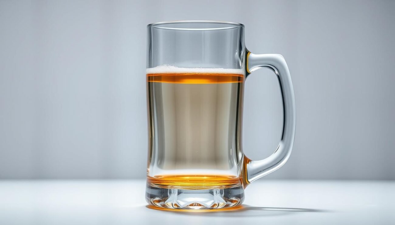 A meticulously crafted glass beer mug, its elegant silhouette capturing the essence of the perfect pour. The gently curved walls taper towards a sturdy base, creating a harmonious form that enhances the visual and olfactory experience of the brew. Crisp lighting accentuates the glass's transparency, allowing the golden liquid to shimmer and shine. The mug's shape, carefully designed to optimize aroma and flavor, is the centerpiece of this still life, set against a clean, minimalist backdrop that draws the eye to its captivating form. A meticulously crafted glass beer mug, its elegant silhouette capturing the essence of the perfect pour. The gently curved walls taper towards a sturdy base, creating a harmonious form that enhances the visual and olfactory experience of the brew. Crisp lighting accentuates the glass's transparency, allowing the golden liquid to shimmer and shine. The mug's shape, carefully designed to optimize aroma and flavor, is the centerpiece of this still life, set against a clean, minimalist backdrop that draws the eye to its captivating form.
