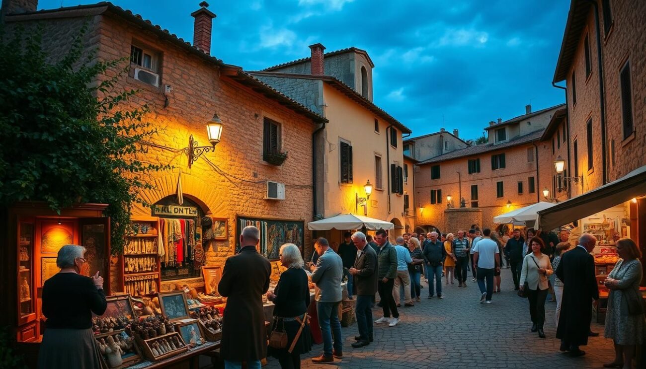 A quaint medieval village nestled in the rolling hills of the Tuscan Maremma, Suvereto comes alive with the Sagra del Cinghiale, a vibrant celebration of the wild boar. In the charming cobblestone streets, artisans showcase their handcrafted wares, their skilled hands weaving tapestries and sculpting intricate figurines. The rhythmic beat of traditional music fills the air, inviting onlookers to join in the lively festivities. Torchlight illuminates the ancient stone walls, casting a warm glow over the scene as locals and visitors alike savor the rustic flavors of the local cuisine. A tableau of cultural heritage and community spirit, this image captures the essence of the "Arte, Cultura e Intrattenimento nel Borgo Medievale" at the Sagra del Cinghiale di Suvereto.