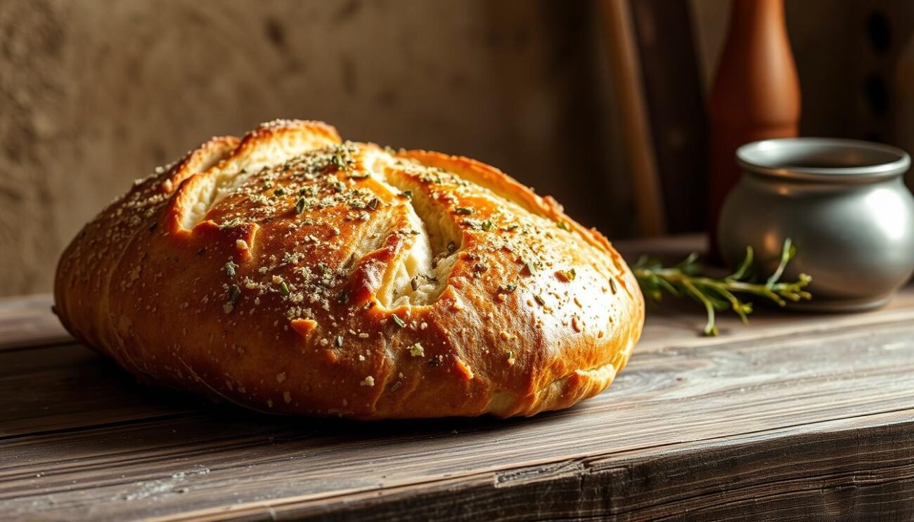 A rustic, freshly baked loaf of ancient Greek "pane condito" rests on a weathered wooden table, its golden crust glistening under the soft, natural lighting. The fragrant bread is adorned with a sprinkling of fragrant herbs and a drizzle of rich, olive oil, capturing the essence of the traditional, Mediterranean culinary heritage. In the background, a simple, earthen-toned backdrop evokes the timeless charm of ancient Greek kitchens, setting the stage for this humble, yet nourishing, culinary masterpiece. The overall composition conveys a sense of rustic simplicity and the enduring legacy of the region's gastronomic traditions. A rustic, freshly baked loaf of ancient Greek "pane condito" rests on a weathered wooden table, its golden crust glistening under the soft, natural lighting. The fragrant bread is adorned with a sprinkling of fragrant herbs and a drizzle of rich, olive oil, capturing the essence of the traditional, Mediterranean culinary heritage. In the background, a simple, earthen-toned backdrop evokes the timeless charm of ancient Greek kitchens, setting the stage for this humble, yet nourishing, culinary masterpiece. The overall composition conveys a sense of rustic simplicity and the enduring legacy of the region's gastronomic traditions.