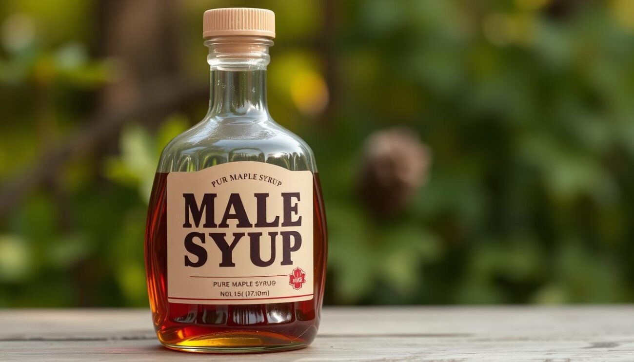 Bottiglia di sciroppo d'acero puro Bottiglia di sciroppo d'acero puro