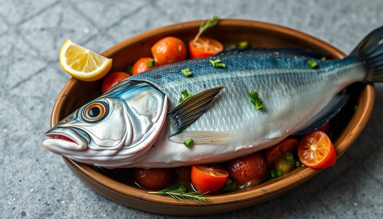 Genera un'immagine del pesce azzurro cucinato alla lucana Genera un'immagine del pesce azzurro cucinato alla lucana