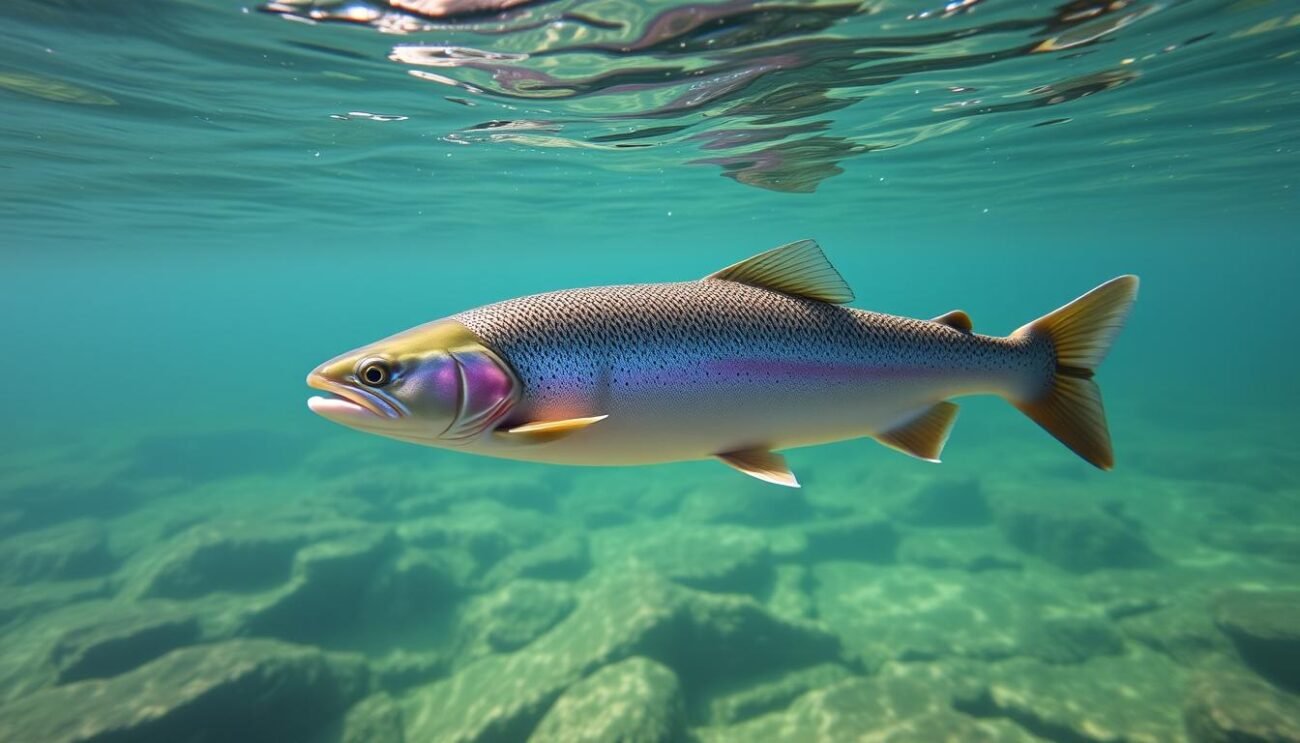 Genera un'immagine della trota lacustre nel Lago di Garda Genera un'immagine della trota lacustre nel Lago di Garda