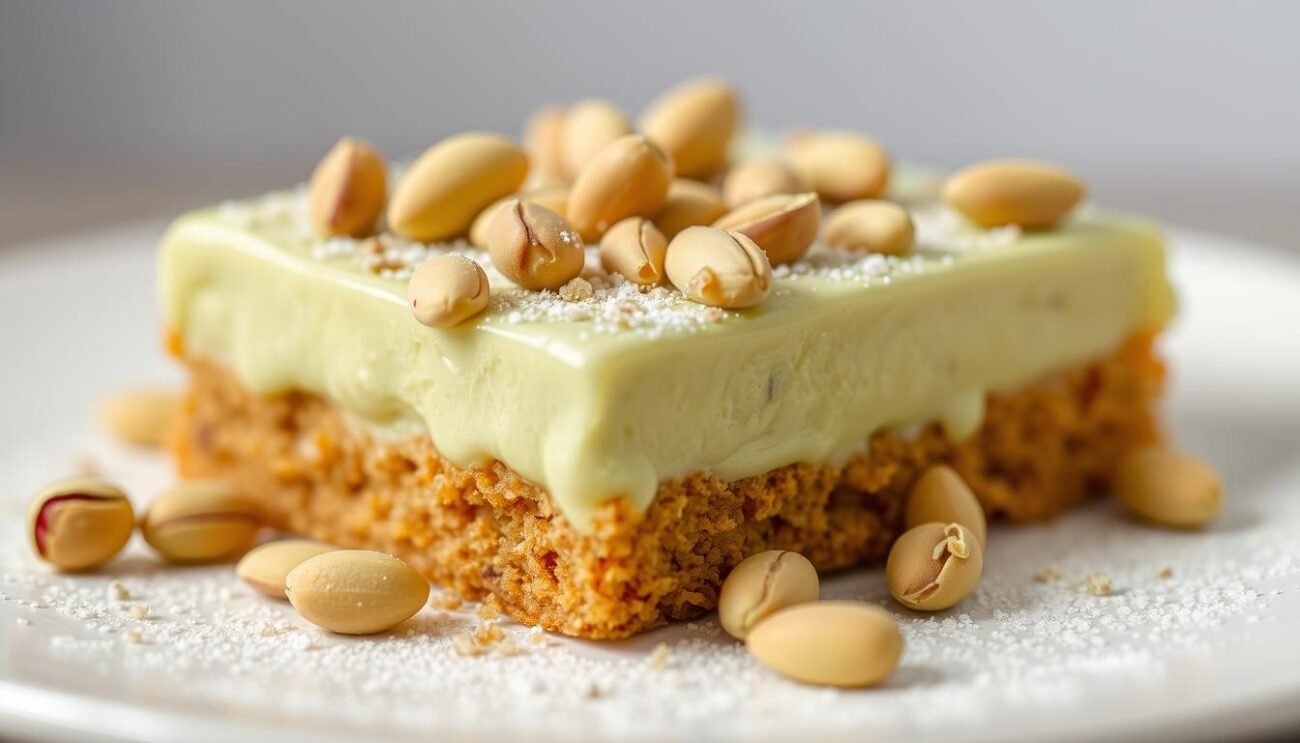 Genera un'immagine di un dolce con pistacchi