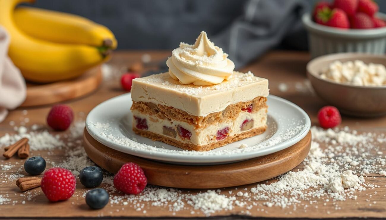 Genera un'immagine di un dolce proteico fatto con farina di lupini Genera un'immagine di un dolce proteico fatto con farina di lupini