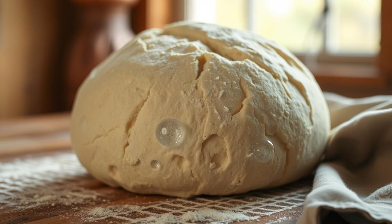 Genera un'immagine di un impasto lievitato naturalmente