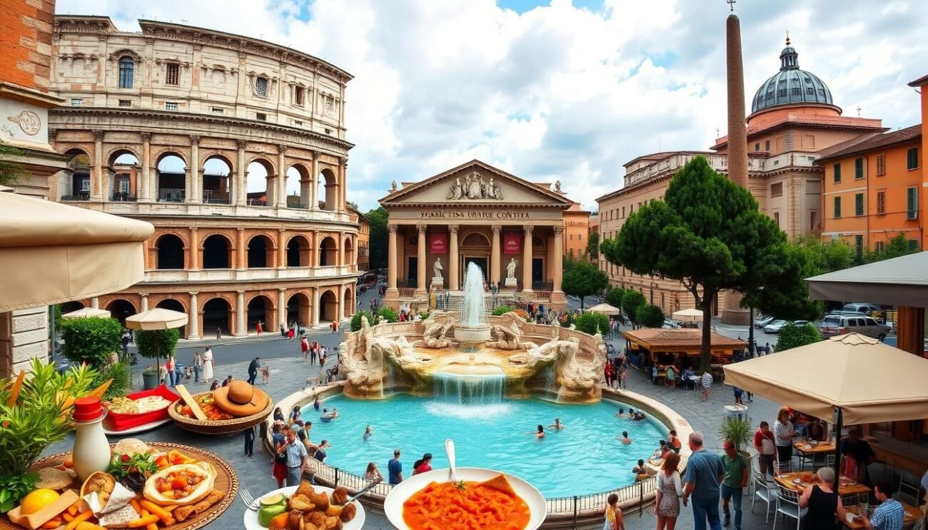 Genera un'immagine di un tour gastronomico a Roma Genera un'immagine di un tour gastronomico a Roma