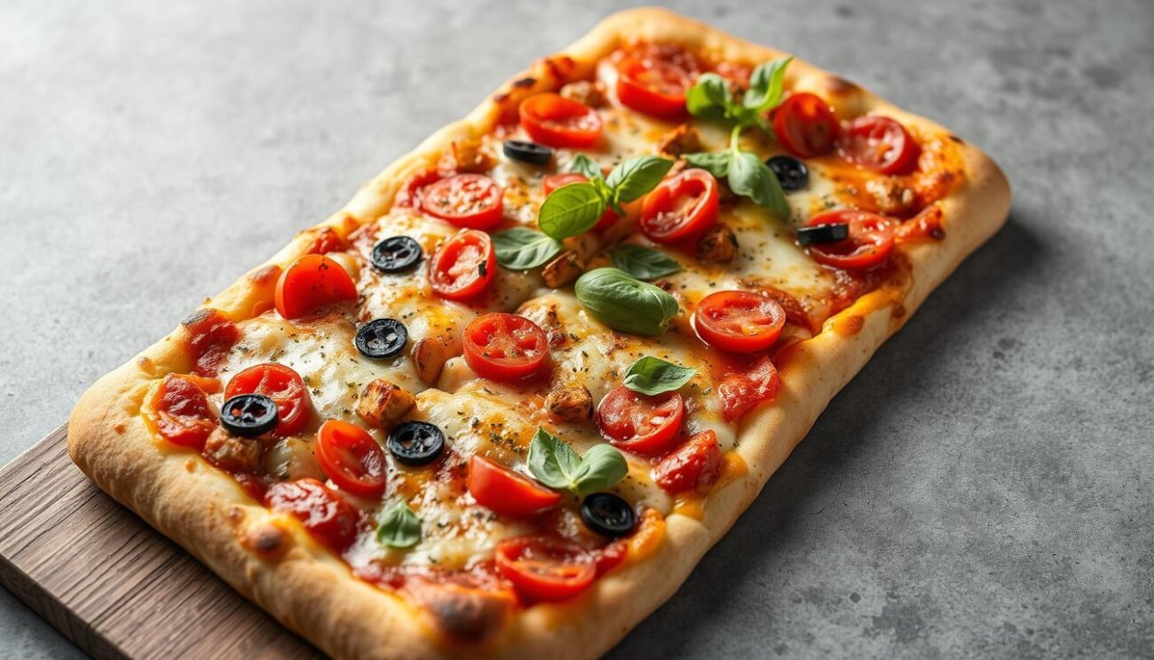 Genera un'immagine di una pizza in stile Detroit