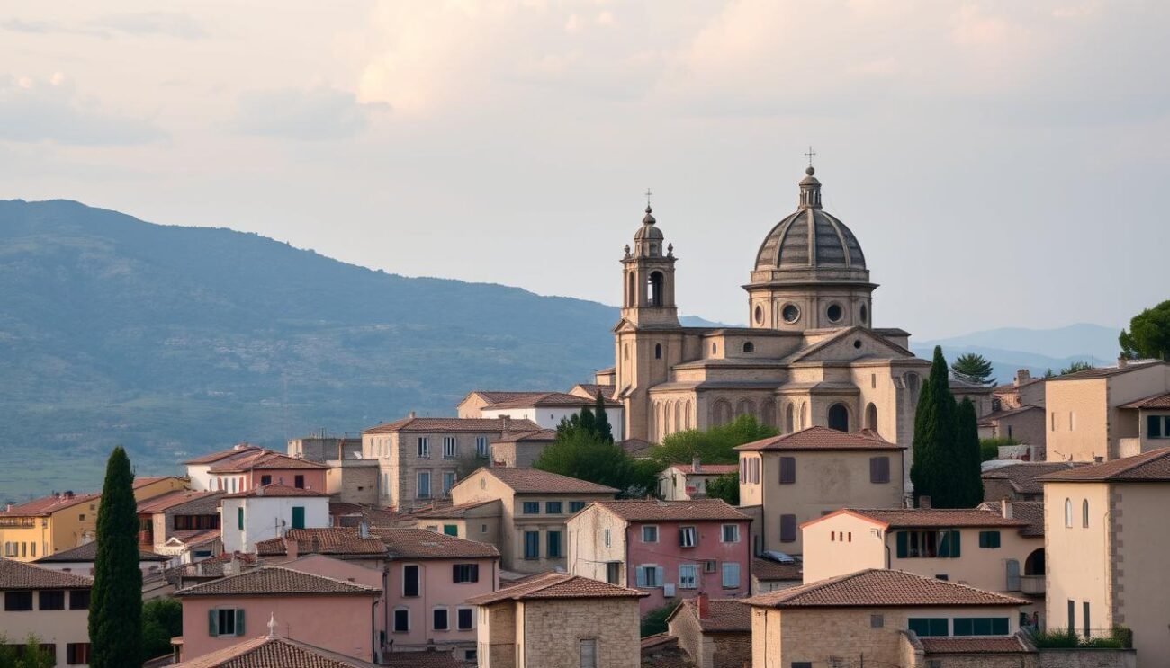 Immagina Erice con la chiesa di San Giovanni Battista sullo sfondo