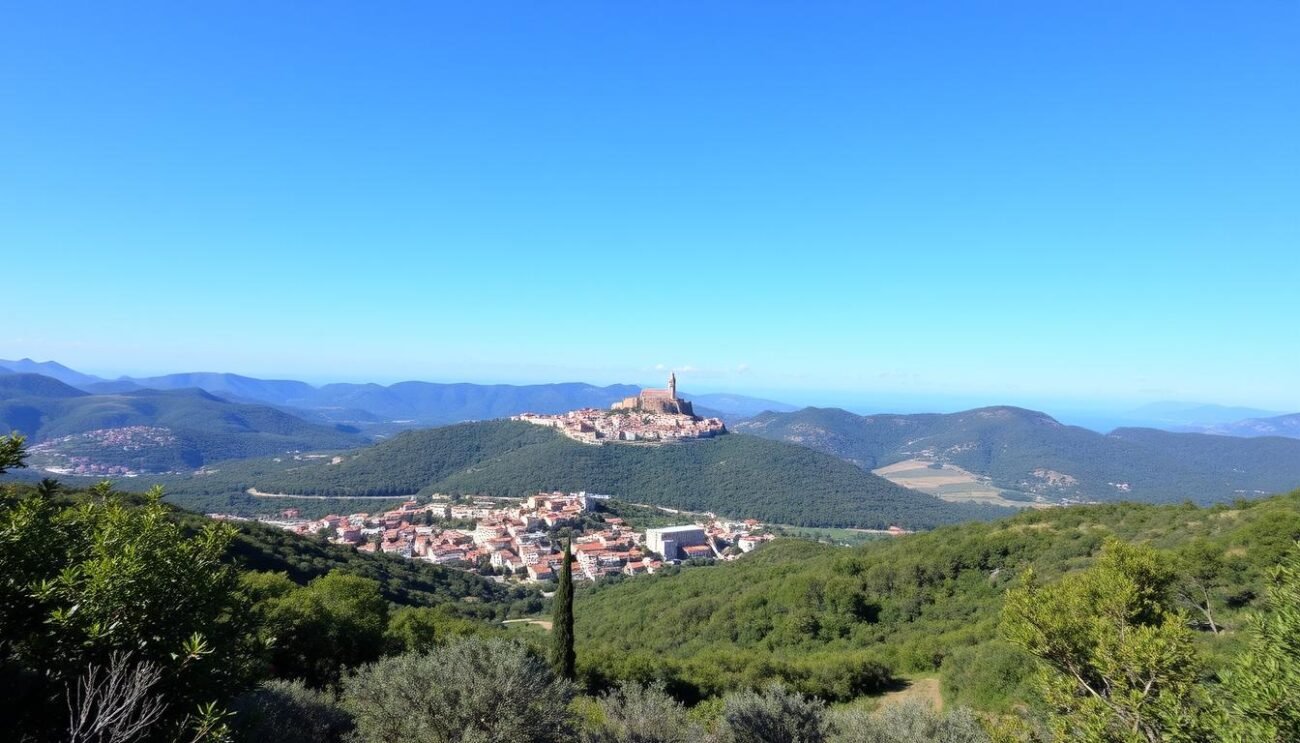 Immagina un paesaggio calabrese con Altomonte sullo sfondo