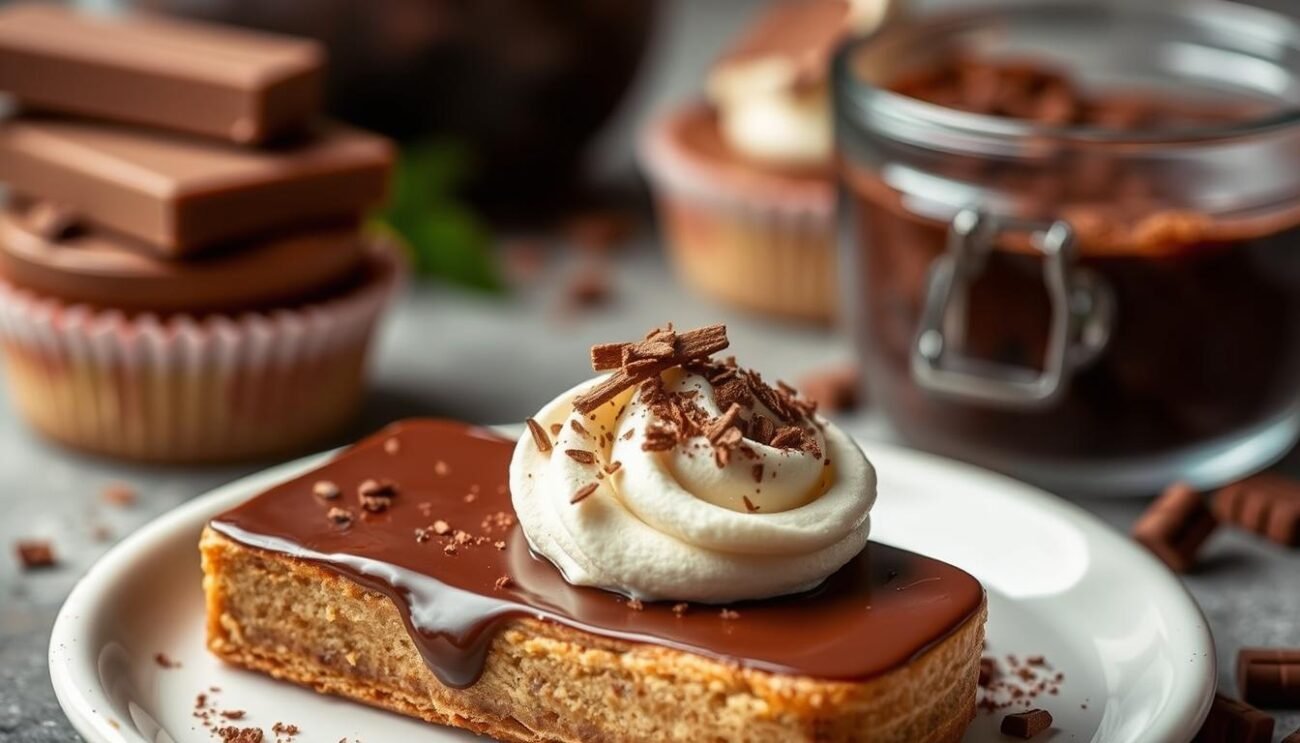 Immagina una foto di cioccolato e cacao sugar-free, utilizzati in una creazione di pasticceria.