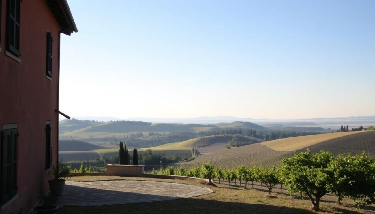 Immagina una vacanza in una fattoria nel Centro Italia, circondata da colline e vigneti.
