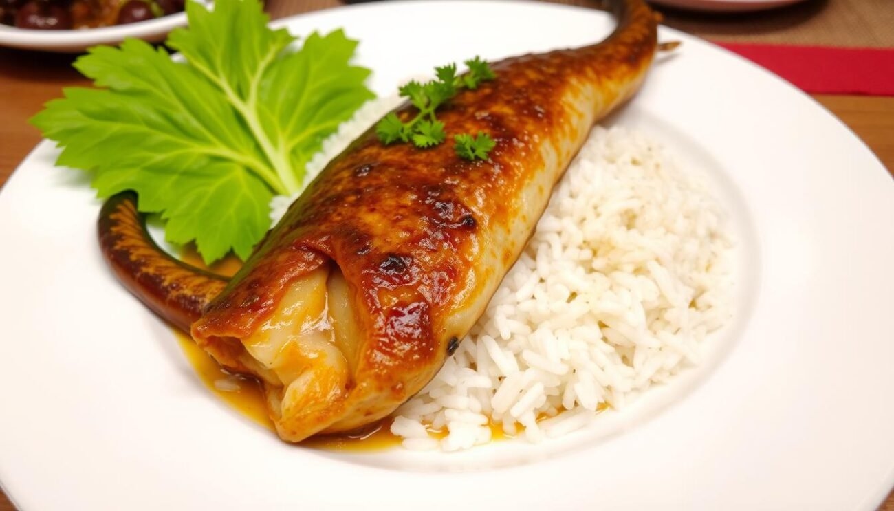 Immagine di anguilla alla gardesana servita con riso Immagine di anguilla alla gardesana servita con riso