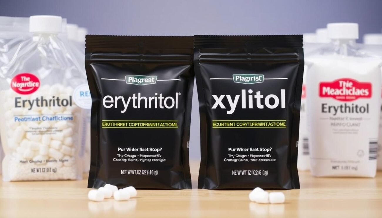 Immagine di eritritolo e xilitolo in confezioni Immagine di eritritolo e xilitolo in confezioni