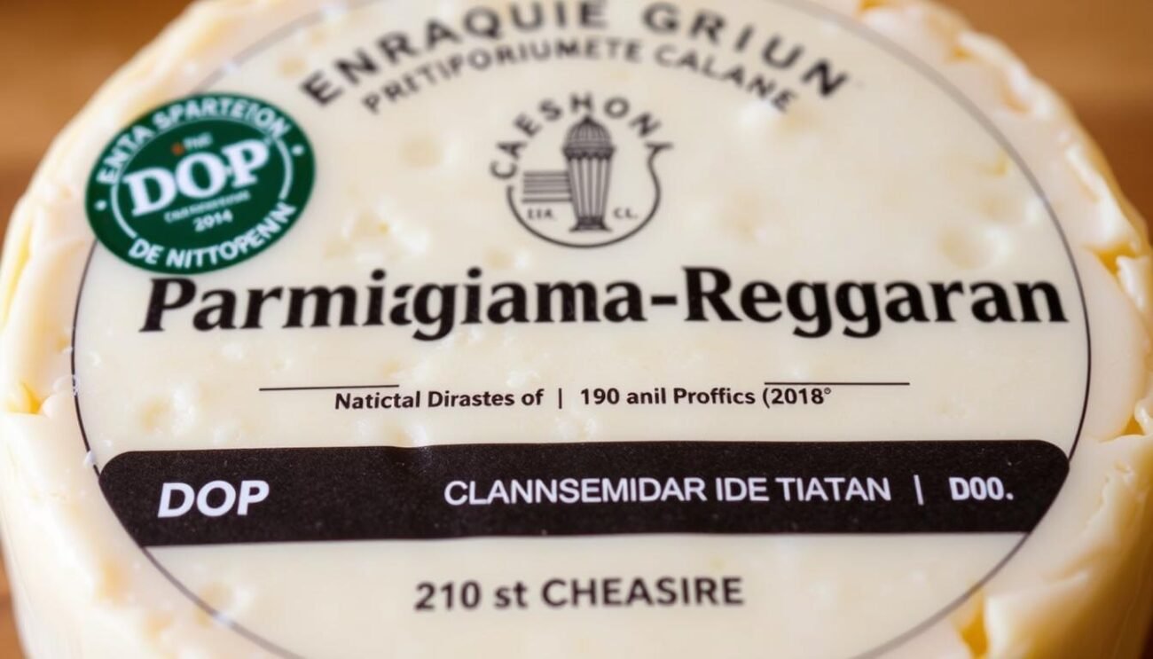 Immagine di una forma di Parmigiano Reggiano autentico con marchio DOP e logo del Consorzio