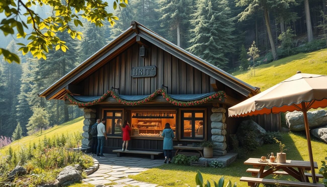 Visualizza una malga serena, immersa nel verde, dove poter gustare piatti tipici.