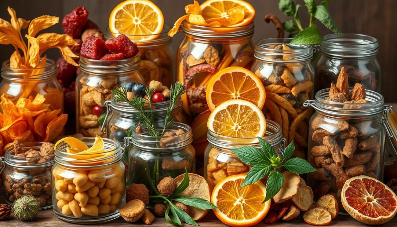 Composizione di vari alimenti essiccati in contenitori di vetro Composizione di vari alimenti essiccati in contenitori di vetro