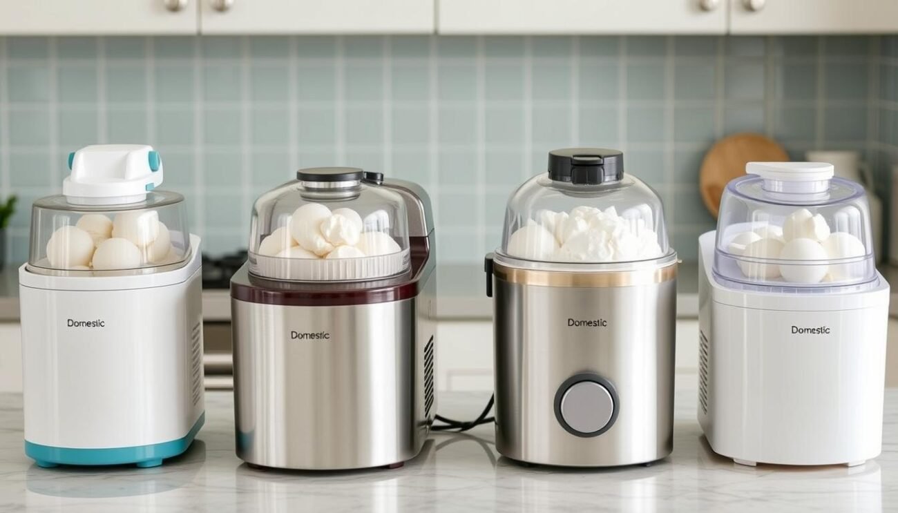 Confronto tra diverse gelatiere domestiche di varie dimensioni e potenze